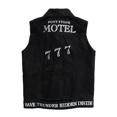 Μοντέρνο παιδικό γιλέκο με σκισμένα μοτίβα και επιγραφές σε μαύρο χρώμα