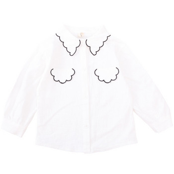 Μοντέρνο παιδικό πουκάμισο για κορίτσια με  τσέπες σε λεύκο χρώμα