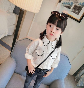 Μοντέρνο παιδικό πουκάμισο για κορίτσια με  τσέπες σε λεύκο χρώμα