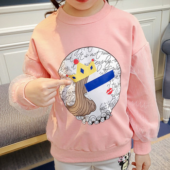 Μοντέρνα παιδική  μπλούζα  για κορίτσια σε ροζ χρώμα και μανίκια δαντέλας