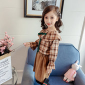 Παιδικό καρό πουκάμισο για κορίτσια με  μανίκια και πράσινη κορδέλα