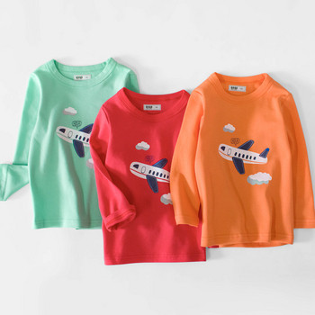 Памучна детска блуза за момчета с дълъг ръкав и апликация в три цвята