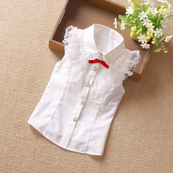 Μοντέρνο παιδικό πουκάμισο σε  λευκό  χρώμα με δαντελωτό στοιχείο
