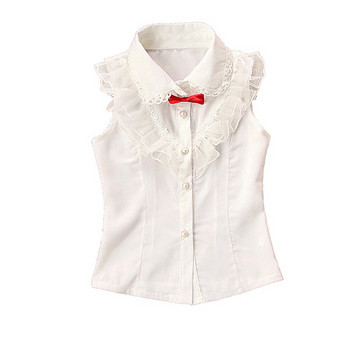 Μοντέρνο παιδικό πουκάμισο σε  λευκό  χρώμα με δαντελωτό στοιχείο