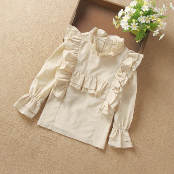 Μοντέρνο παιδικό πουκάμισο για κορίτσια με μανίκι λωτού σε λευκό χρώμα
