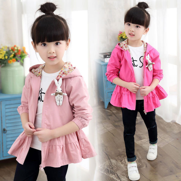 Geaca de primavara pentru copii pentru fete in doua culori cu animatie si gluga