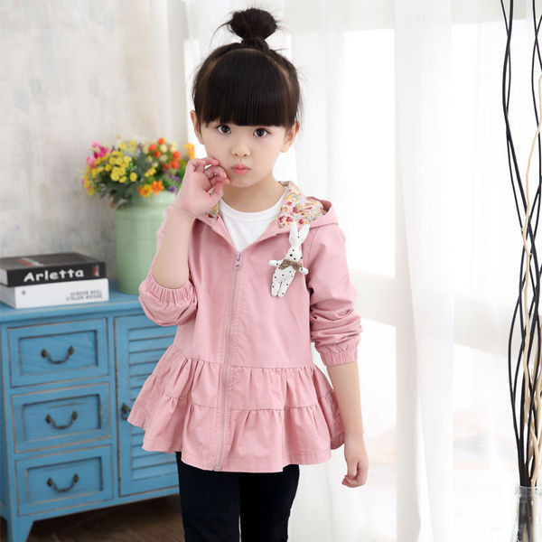 Geaca de primavara pentru copii pentru fete in doua culori cu animatie si gluga