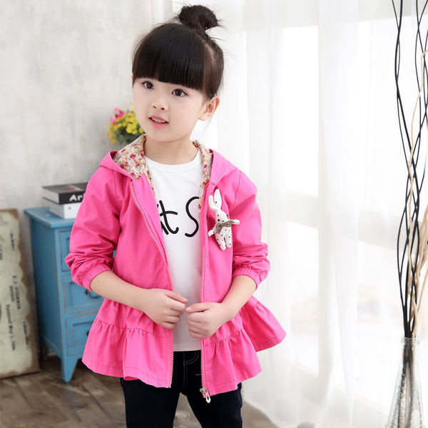 Geaca de primavara pentru copii pentru fete in doua culori cu animatie si gluga