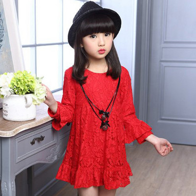 Κομψό παιδικό φόρεμα με δαντέλα σε μαύρο, κόκκινο και ροζ χρώμα