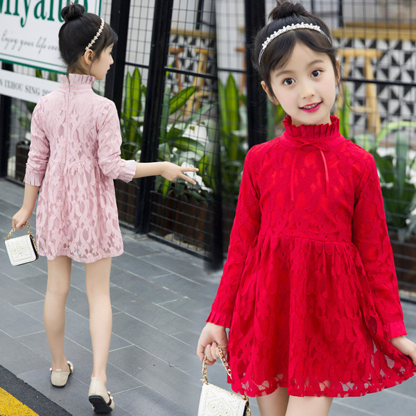 Stílusos gyerekruha magas gallérral, piros és rózsaszín színben