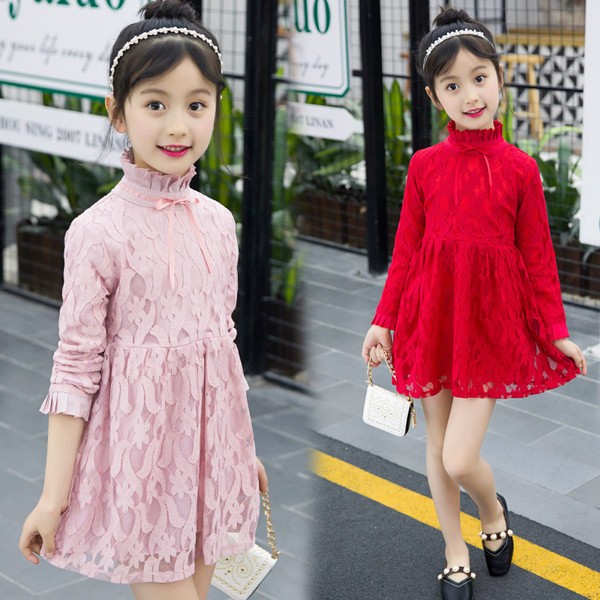 Stílusos gyerekruha magas gallérral, piros és rózsaszín színben