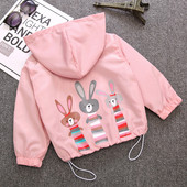 Παιδικό ανοιξιάτικο μπουφάν για κορίτσια με εφαρμογή κουνελιού σε ροζ, κίτρινο και μπλε χρώμα