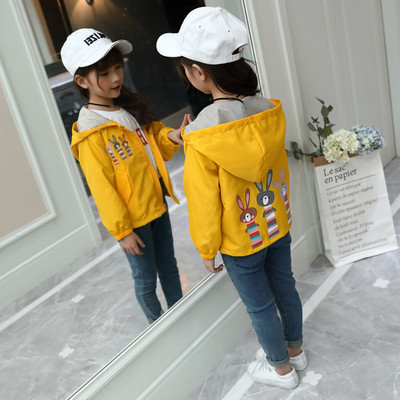 Παιδικό ανοιξιάτικο μπουφάν για κορίτσια με εφαρμογή κουνελιού σε ροζ, κίτρινο και μπλε χρώμα