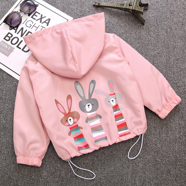 Παιδικό ανοιξιάτικο μπουφάν για κορίτσια με εφαρμογή κουνελιού σε ροζ, κίτρινο και μπλε χρώμα