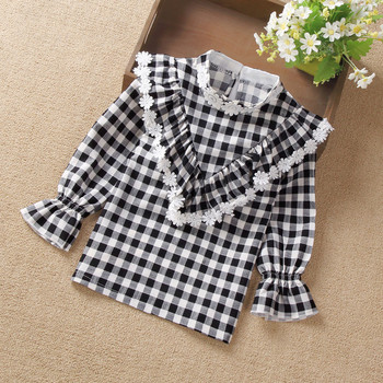 Модерна детска карирана блуза за момичета в два цвята 