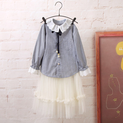 Απαλό παιδικό πουκάμισο για κορίτσια με δαντέλα-στοιχείο