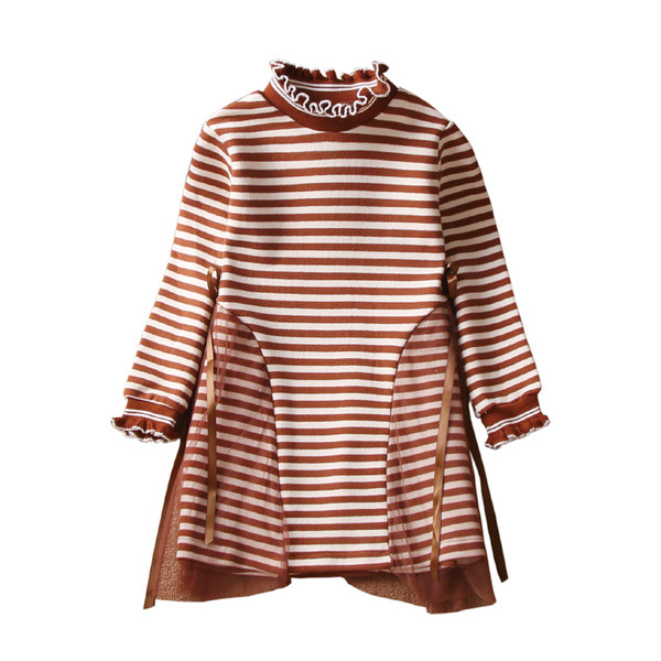 Modern csíkos gyerekruha csipke elemmel több színben