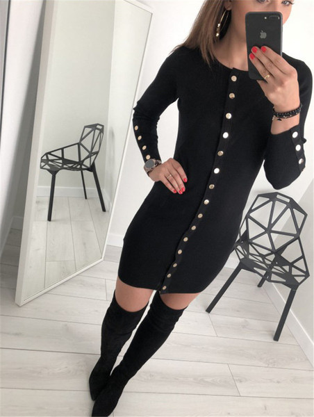 Modern női ruha Karcsú modell két színben gombokkal