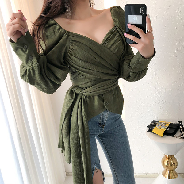 Stílusos női ing, hosszú ujjal és V-nyakkal, három színben