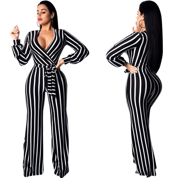 Modern női csíkos kombiné V-nyakkal