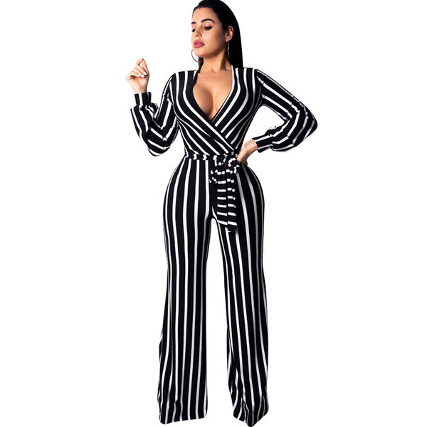 Modern női csíkos kombiné V-nyakkal