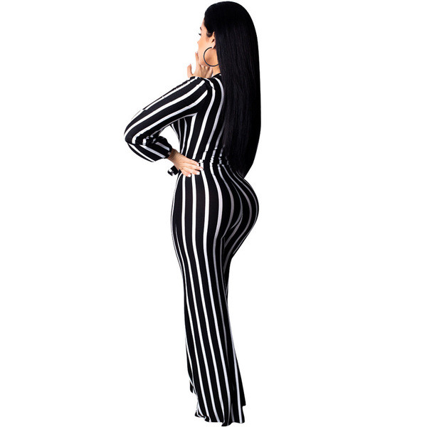 Modern női csíkos kombiné V-nyakkal