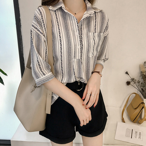 Ανετο  ​​γυναικείο πουκάμισο με μανίκια 3/4 σε διάφορα χρώματα