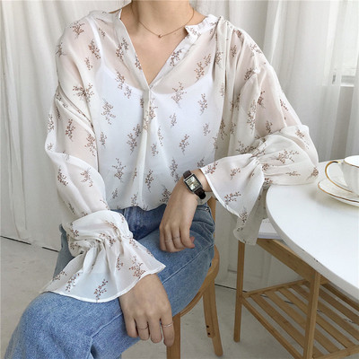 Γυναικείο κομψό πουκάμισο με floral τύπωμα σε δύο χρώματα