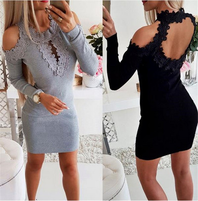 Rochie de dama moderna model Slim cu dantela si umerii deschisi in doua culori