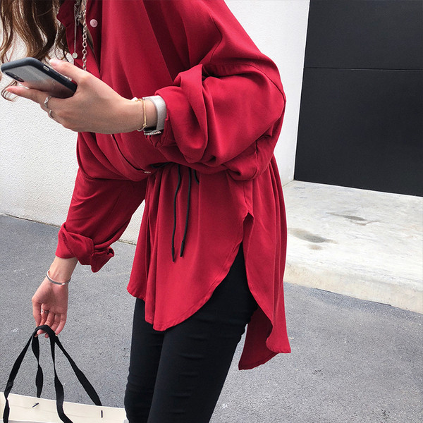 Елегантна дамска туника в син и червен цвят