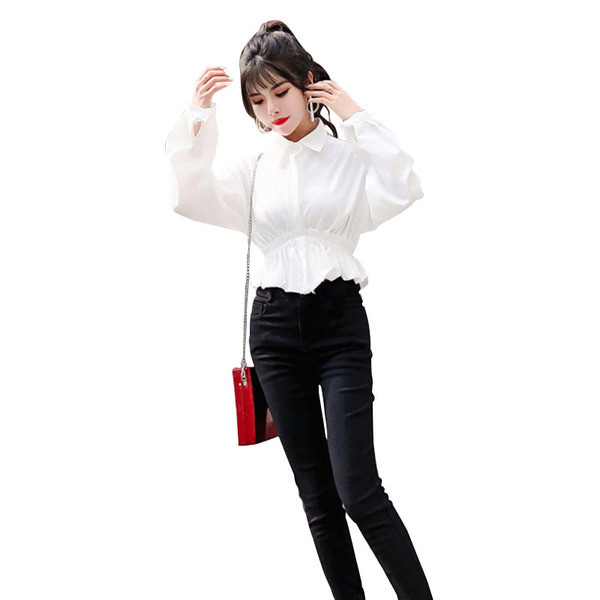 Modern női ing nyitott háttal és fehér szalaggal