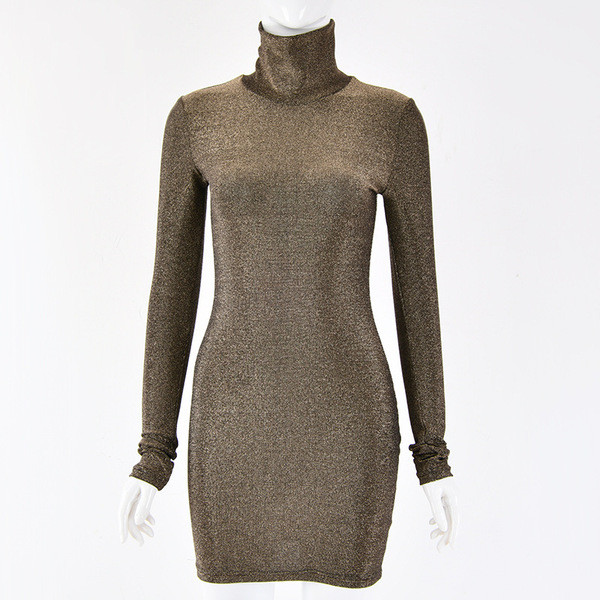 Modern női ruha fényes hatású pólógallérral