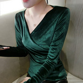 Modern női bársony blúz V-nyakkal, két színben