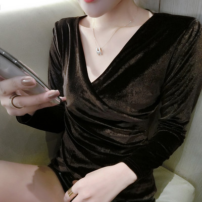 Modern női bársony blúz V-nyakkal, két színben