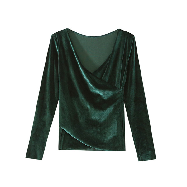 Modern női bársony blúz V-nyakkal, két színben