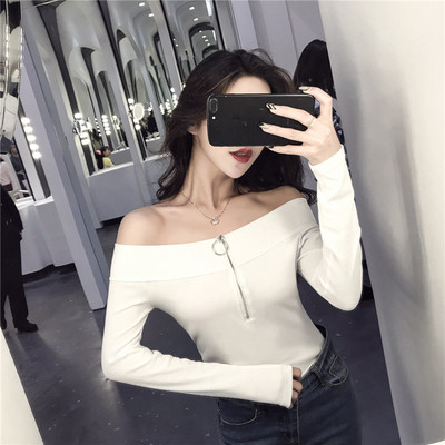 Γυναικεία  μπλούζα με ανοιχτούς ώμους και φερμουάρ σε διάφορα χρώματα