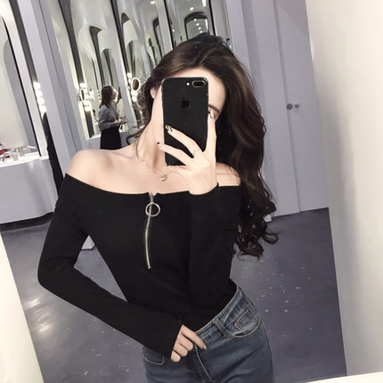 Γυναικεία  μπλούζα με ανοιχτούς ώμους και φερμουάρ σε διάφορα χρώματα