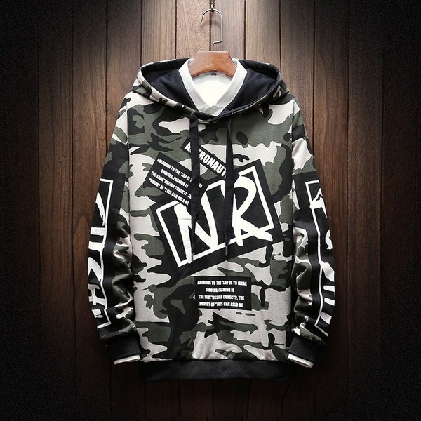 Modern férfi terepszínű pulóver kapucnival két színben