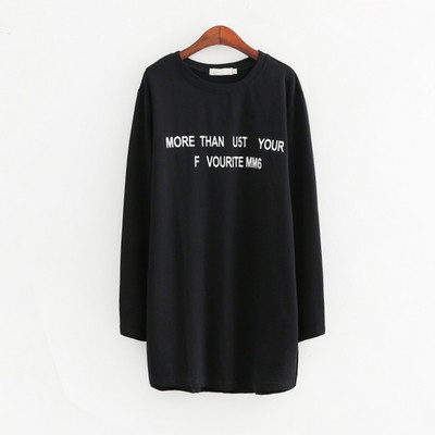 Ежедневна дамска дълга блуза с надпис в няколко цвята с О-образно деколте