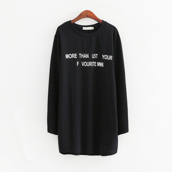 Ежедневна дамска дълга блуза с надпис в няколко цвята с О-образно деколте