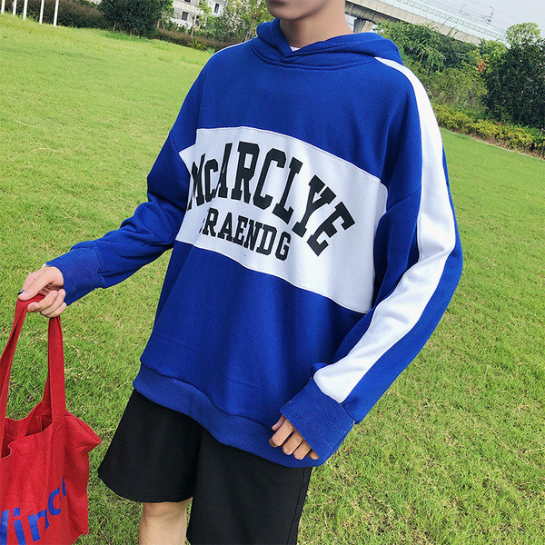 Alkalmi férfi pulóver kapucnival, kék és piros színben