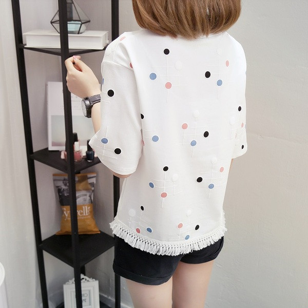 Friss, rövid ujjú női blúz, kék, rózsaszín, fehér színben