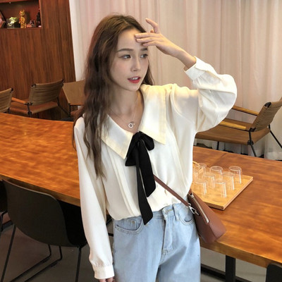 Γυναικεία ρετρό πουκάμισο με κορδέλα σε δύο χρώματα