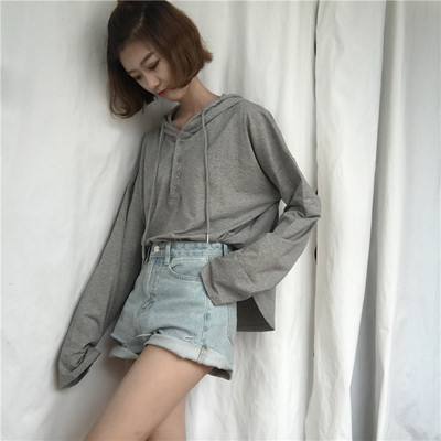 Γυναικεία  απαλή μπλούζα με κουκούλα και κουμπιά σε τρία χρώματα