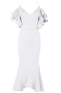 Stílusos női ruha V-nyakkal, fehér színben