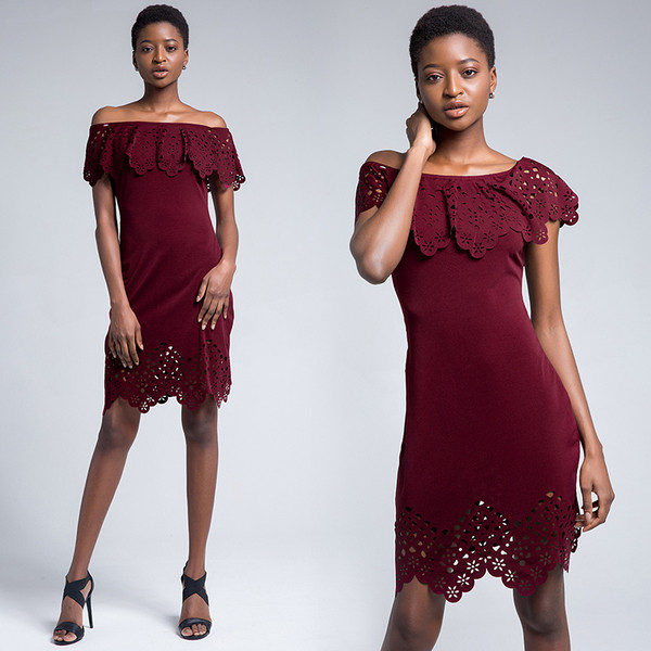 Modern női ruha rövid ujjú fekete és piros színben