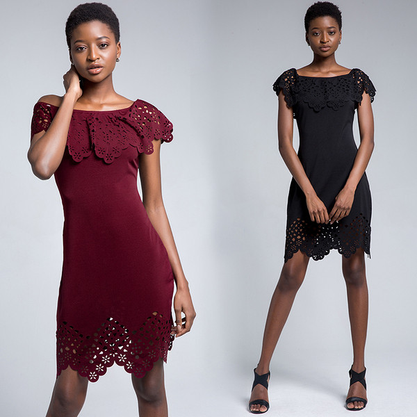 Modern női ruha rövid ujjú fekete és piros színben