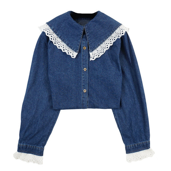 Modern női farmer ing csipkével, világos és sötét színekben