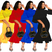 Μοντέρνο γυναικείο φόρεμα με μανίκι λωτού σε διάφορα χρώματα