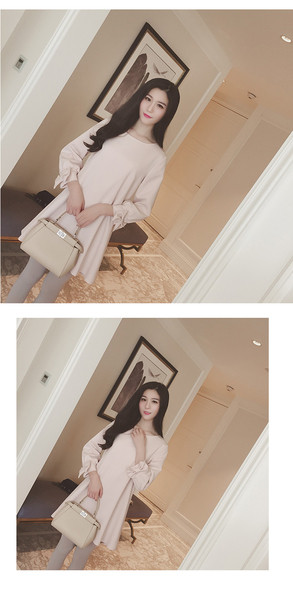 Stílusos női ruha ujján szalaggal, két színben